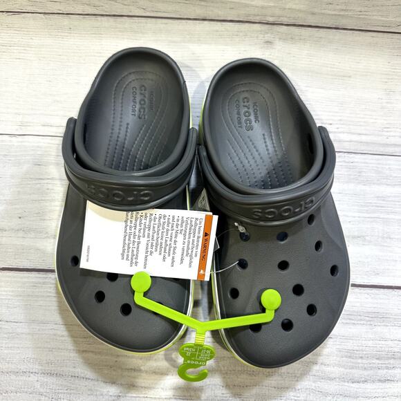 Crocs Bayaband Clogs Unisex Gray w/Lime Green Stripe Beach Summer Casual Shoes - Picture 5 of 6